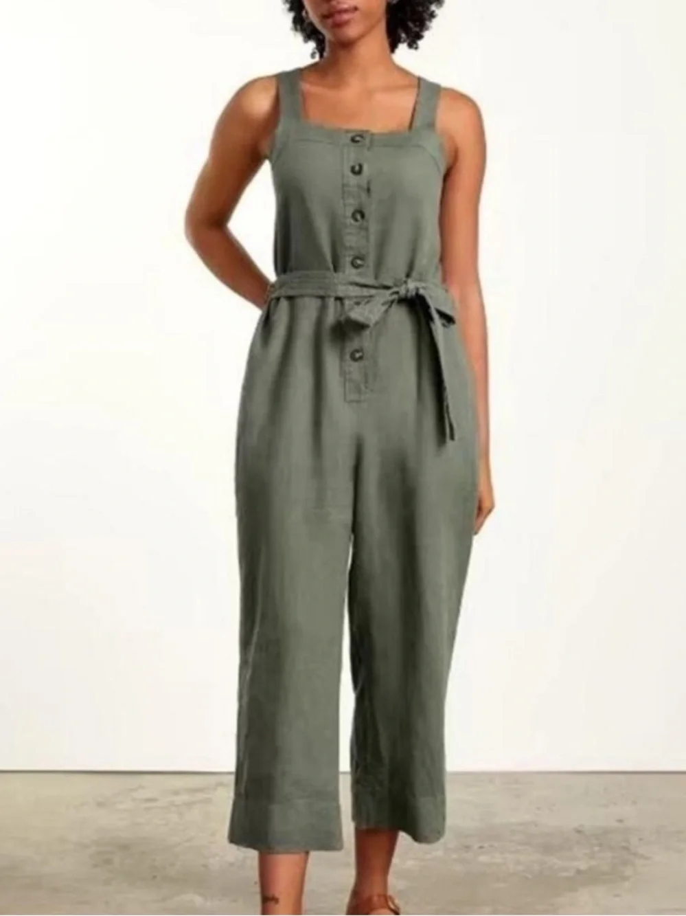 Everlane Olive Green The Picnic Linen Jumpsuit